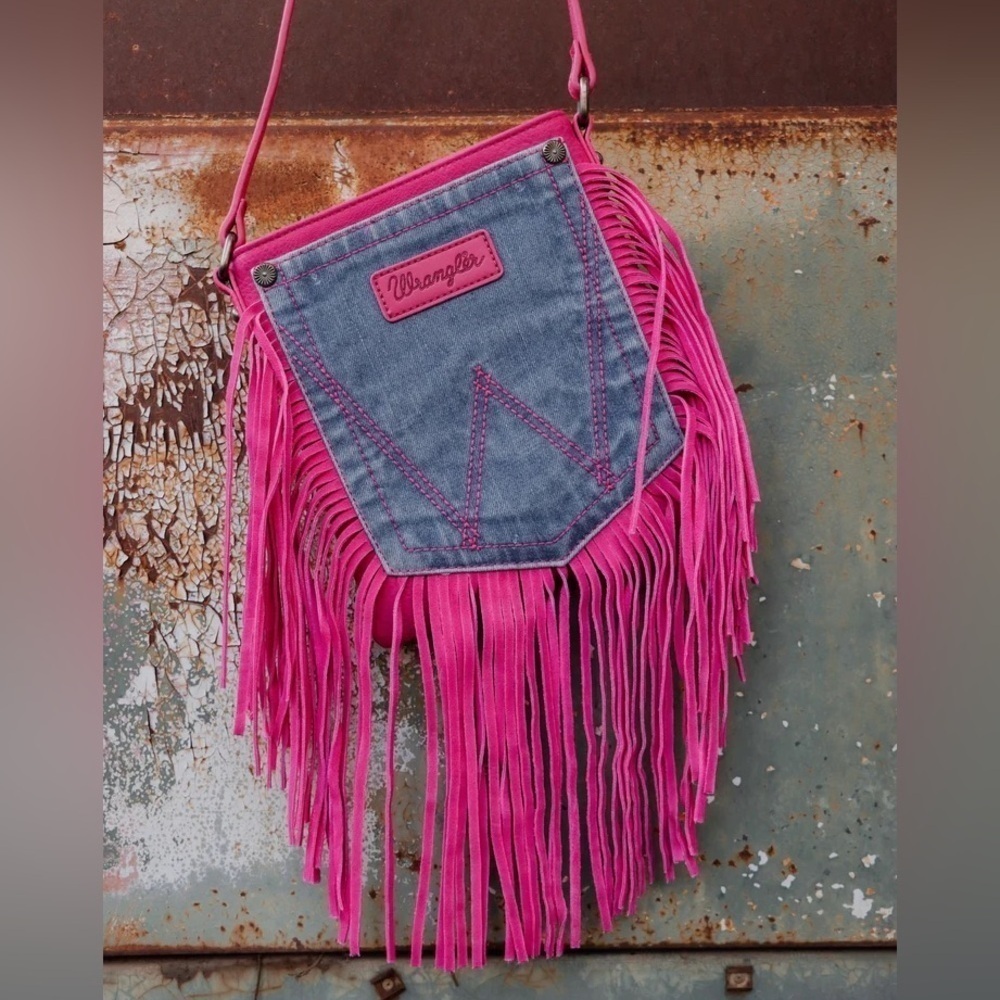 NWT Wrangler Denim Jean Pocket Crossbody Bag in Pink